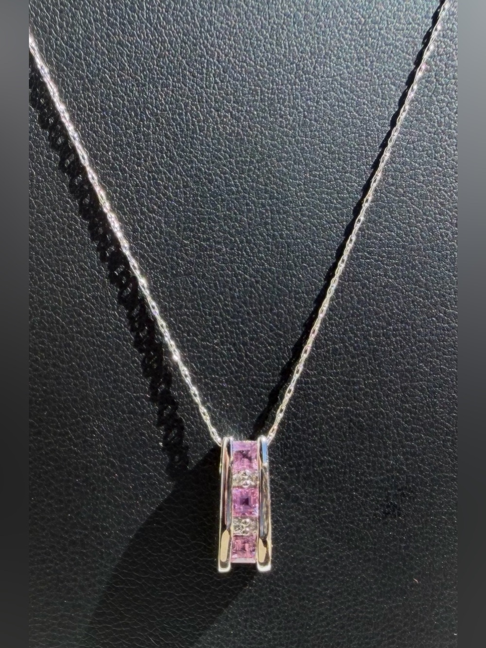 10k White Gold Pink Sapphire And Natural Diamond Pendant Necklace